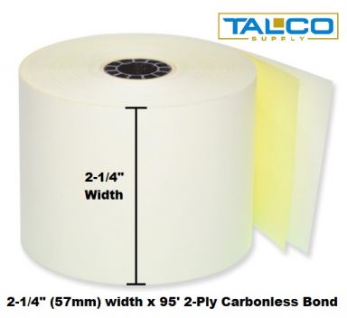2-1/4" x 95' 2-PLY Carbonless Paper Rolls